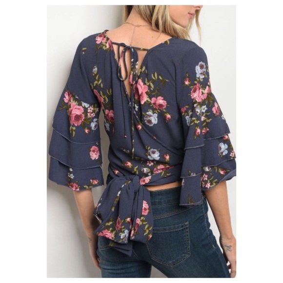 Blue Floral Top Small Only!! - Picture 2 of 2